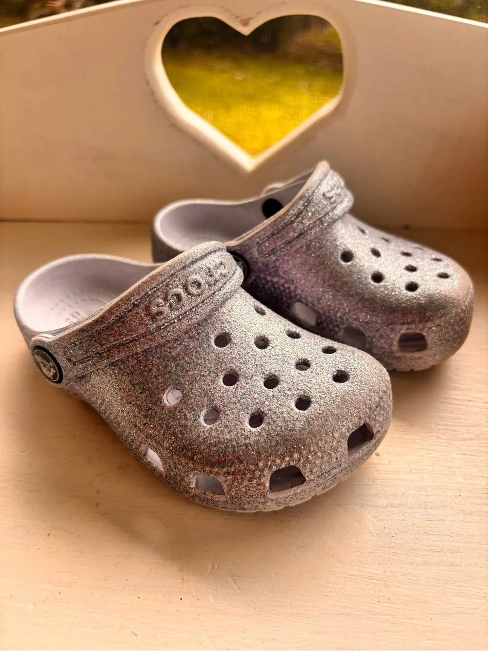 CROCS Kids Glitter Clog in Silver